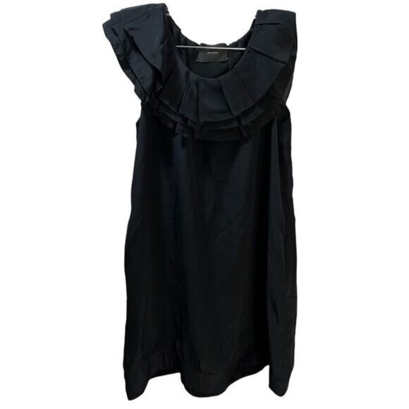 Ruffled Black Viscose Dress Size Medium by SHULAMI‎ - Picture 1 of 5